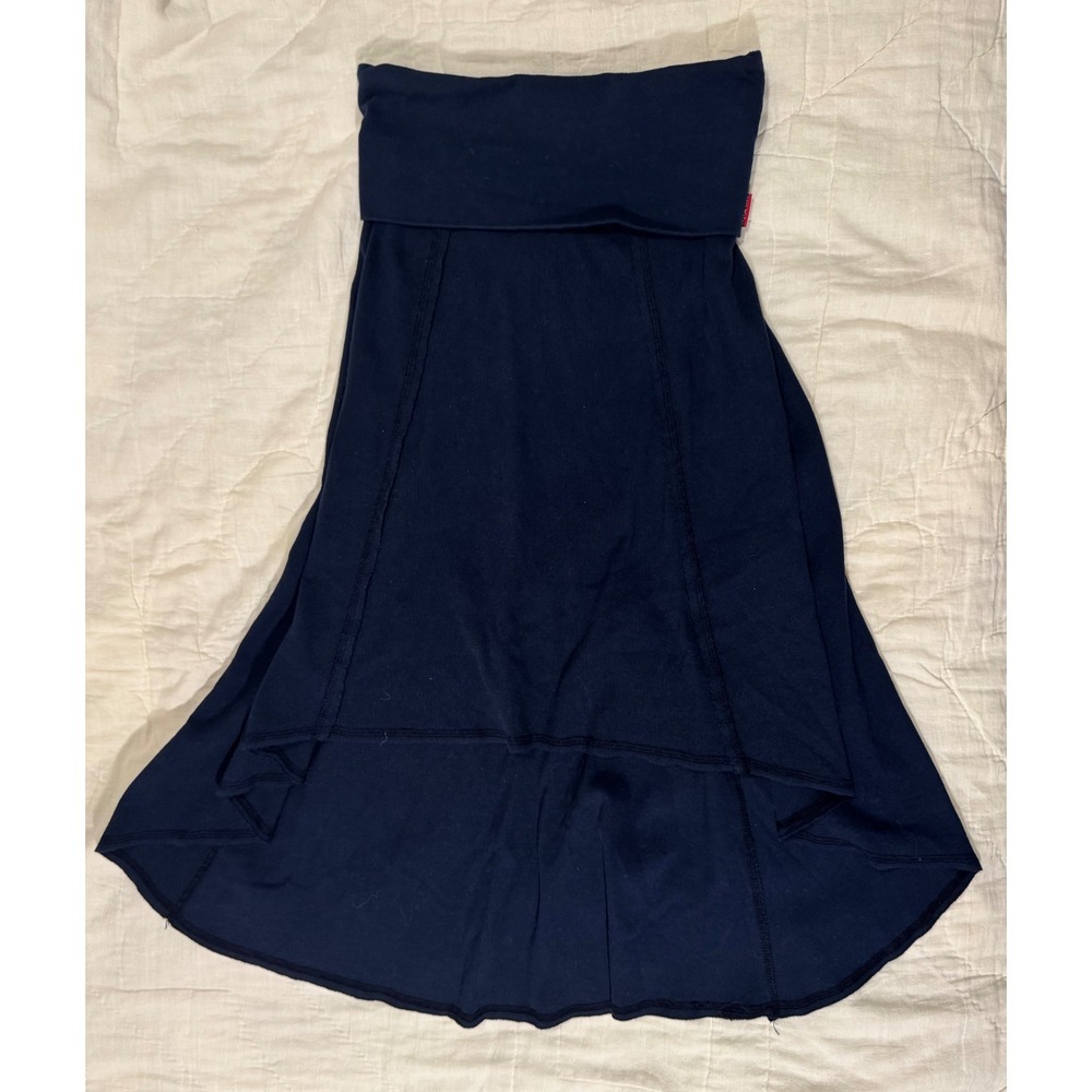 Hard Tail Forever Navy Blue Ribbed High Low Foldover Waist Yoga Skirt Small